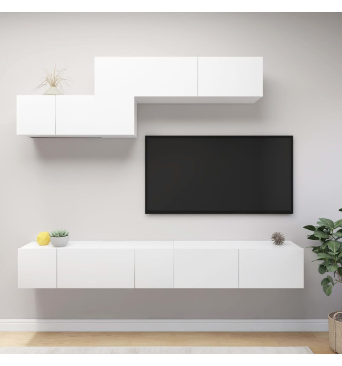 Ensemble de meuble TV 6 pcs Blanc Bois d'ingénierie | Mobilier & Déco