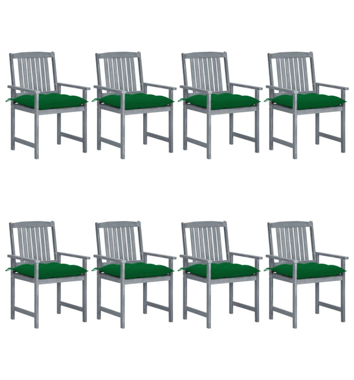 Chaises de jardin et coussins lot de 8 Bois acacia solide Gris | Mobilier & Déco
