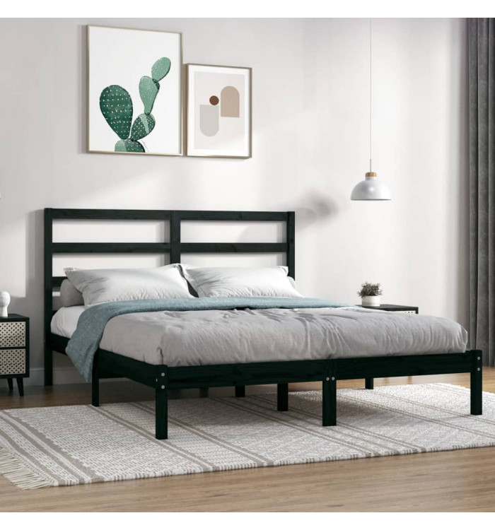 Cadre de lit sans matelas noir 150x200 cm bois massif | Mobilier & Déco