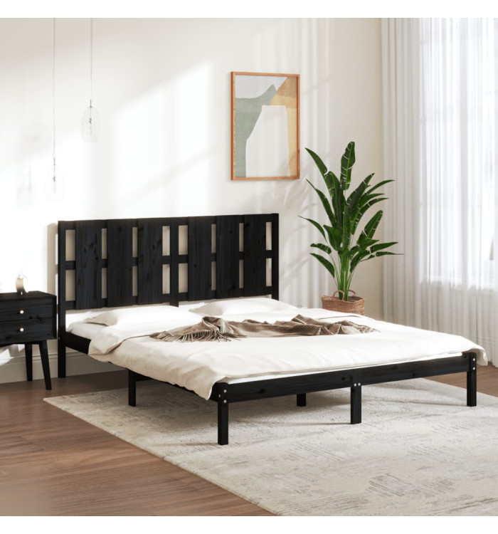 Cadre de lit sans matelas noir 150x200 cm bois massif | Mobilier & Déco