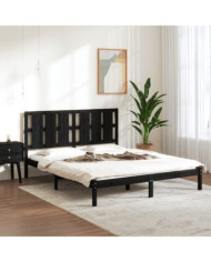 Cadre de lit sans matelas noir 150x200 cm bois massif | Mobilier & Déco