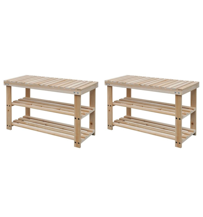 Étagère à chaussures 2 en 1 avec dessus banc 2 pcs Bois massif | Mobilier & Déco