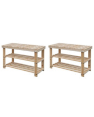 Étagère à chaussures 2 en 1 avec dessus banc 2 pcs Bois massif | Mobilier & Déco