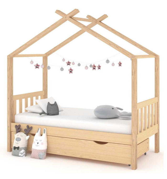 Cadre de lit enfant avec tiroir bois de pin massif 80x160 cm | Mobilier & Déco
