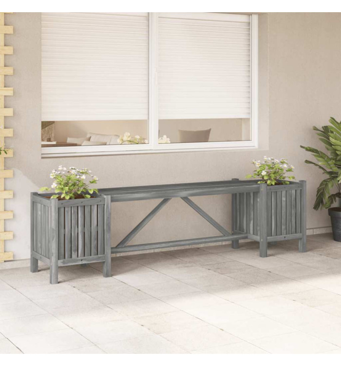 Banc de jardin avec 2 jardinières 150 cm bois d'acacia gris | Mobilier & Déco