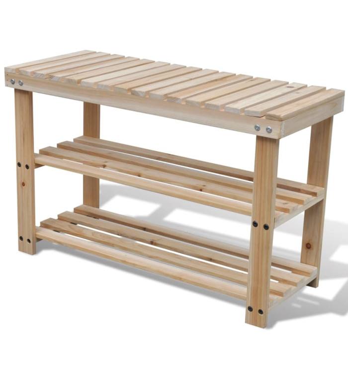 Étagère à chaussures 2 en 1 et dessus banc Bois de sapin massif | Mobilier & Déco