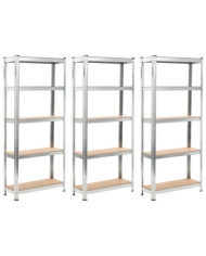 Étagères à 5 niveaux 3 pcs Argenté Acier et bois d'ingénierie | Mobilier & Déco