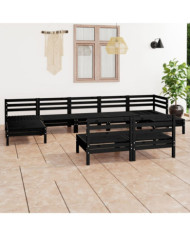 Salon de jardin 9 pcs Noir Bois de pin massif | Mobilier & Déco