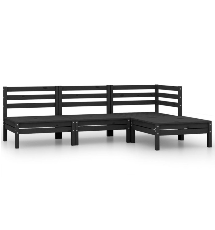 Salon de jardin 4 pcs Bois de pin massif Noir | Mobilier & Déco