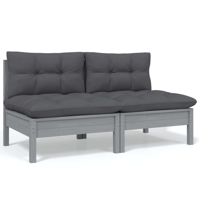 Canapé 2 places de jardin et coussins Gris Bois de pin solide | Mobilier & Déco