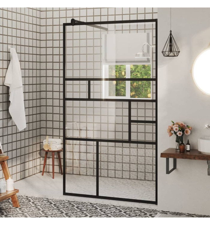 Paroi de douche à verre ESG transparent 90x195 cm Noir | Mobilier & Déco