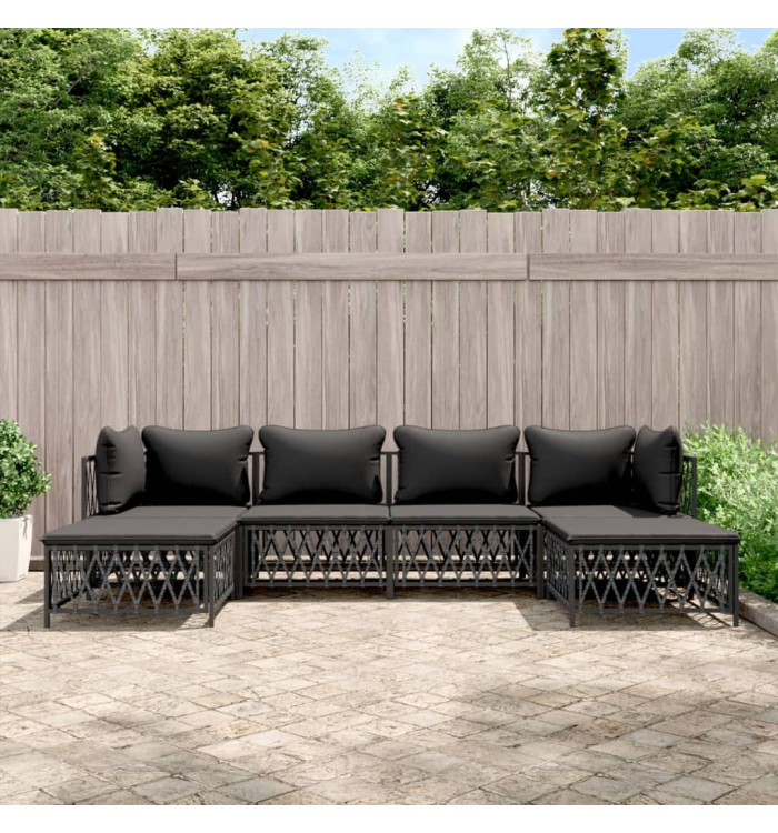 Salon de jardin avec coussins 6 pcs anthracite acier | Mobilier & Déco