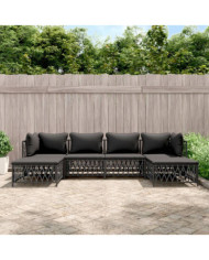 Salon de jardin avec coussins 6 pcs anthracite acier | Mobilier & Déco