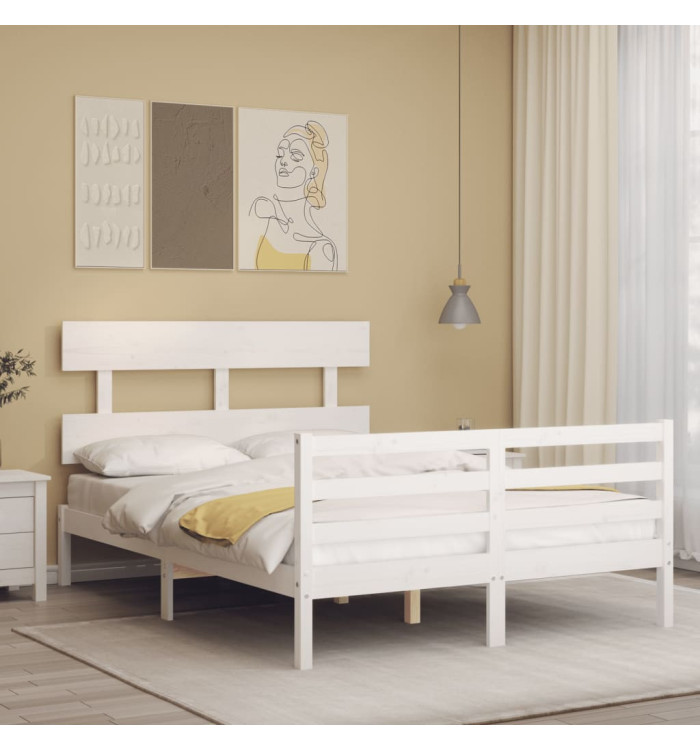 Cadre de lit sans matelas blanc 140x190 cm bois massif | Mobilier & Déco