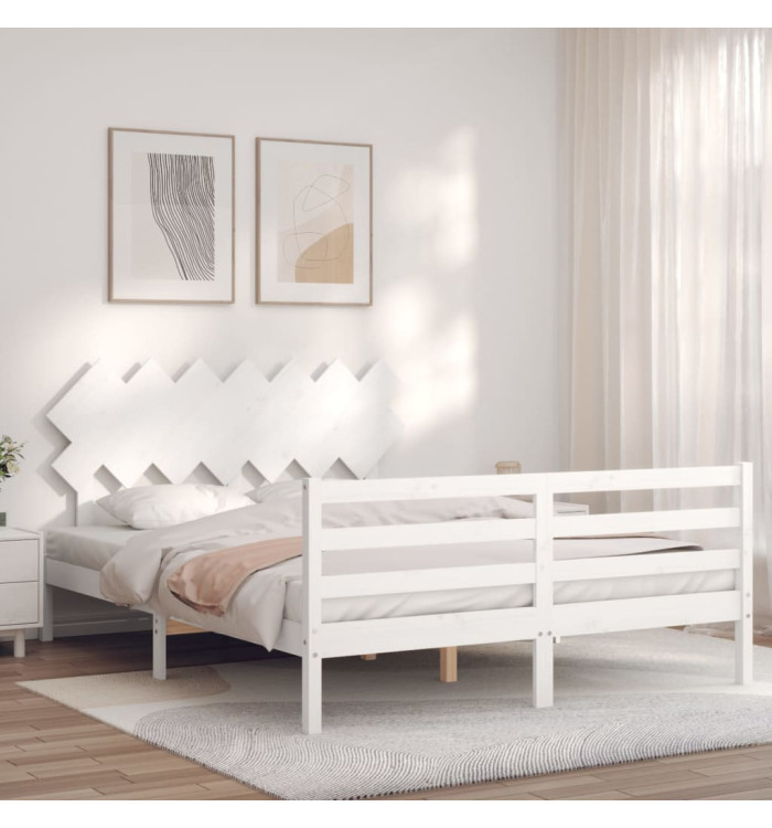 Cadre de lit sans matelas blanc 140x190 cm bois massif | Mobilier & Déco