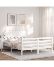 Cadre de lit sans matelas blanc 140x190 cm bois massif | Mobilier & Déco