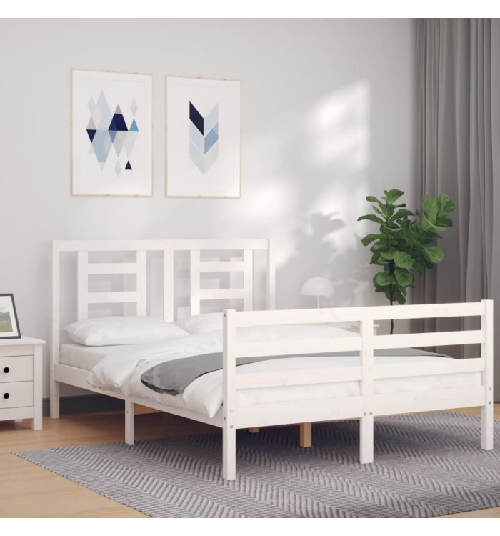 Cadre de lit sans matelas blanc 140x190 cm bois massif | Mobilier & Déco