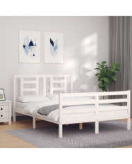 Cadre de lit sans matelas blanc 140x190 cm bois massif | Mobilier & Déco