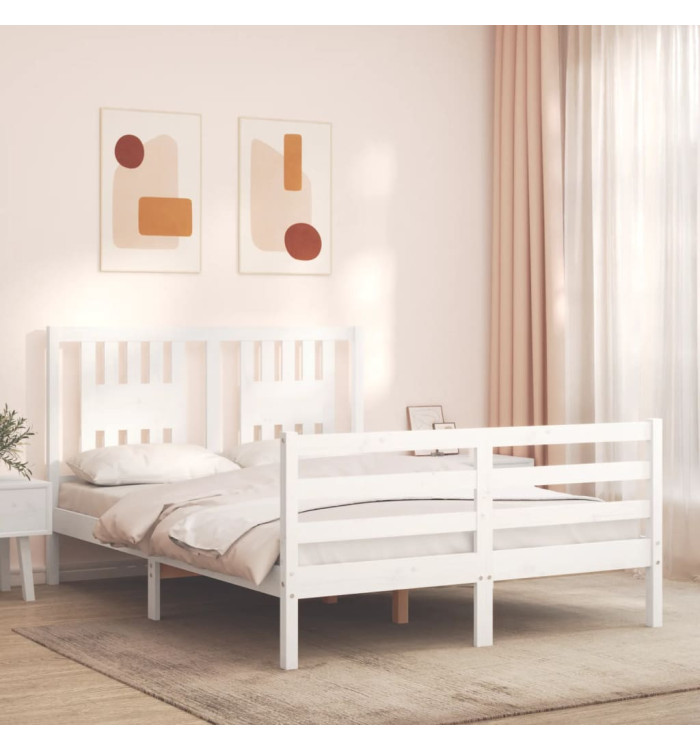 Cadre de lit sans matelas blanc 140x190 cm bois massif | Mobilier & Déco