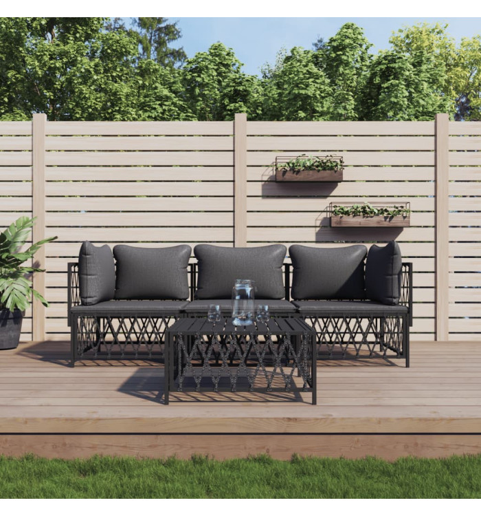 Salon de jardin avec coussins 4 pcs anthracite acier | Mobilier & Déco