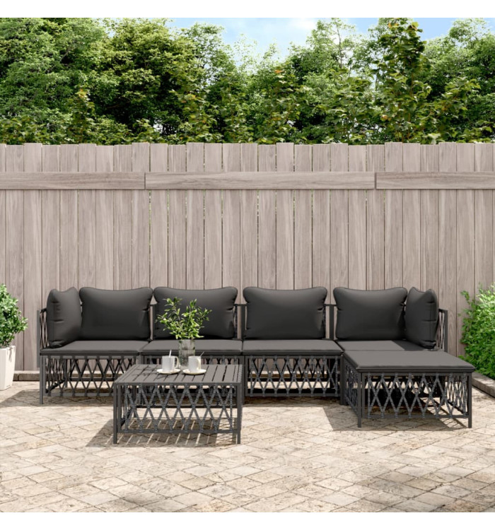 Salon de jardin avec coussins 6 pcs anthracite acier | Mobilier & Déco