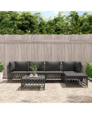 Salon de jardin avec coussins 6 pcs anthracite acier | Mobilier & Déco