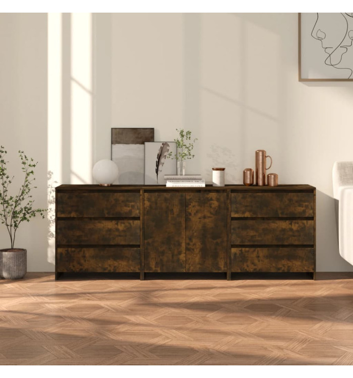 Buffets 3 pcs Chêne fumé Bois d'ingénierie | Mobilier & Déco