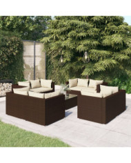 Salon de jardin 9 pcs avec coussins Résine tressée Marron | Mobilier & Déco