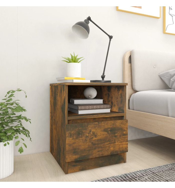 Table de chevet chêne fumé 40x40x50 cm bois d'ingénierie | Mobilier & Déco