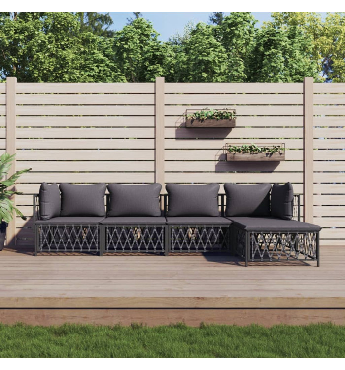 Salon de jardin avec coussins 5 pcs anthracite acier | Mobilier & Déco