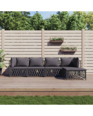 Salon de jardin avec coussins 5 pcs anthracite acier | Mobilier & Déco