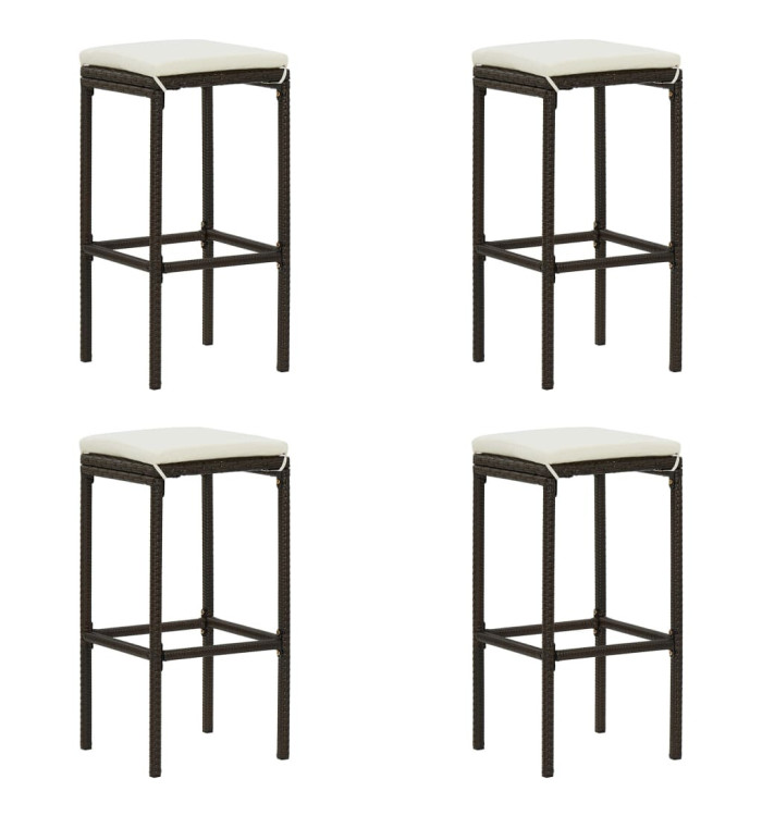 Tabourets de bar avec coussins lot de 4 marron résine tressée | Mobilier & Déco