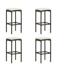 Tabourets de bar avec coussins lot de 4 marron résine tressée | Mobilier & Déco
