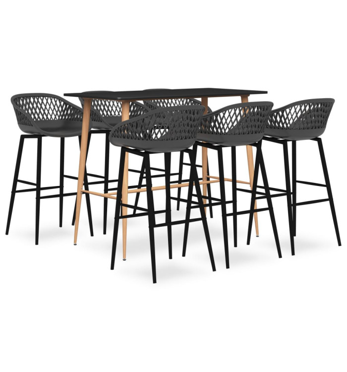 Ensemble de bar 7 pcs Noir et gris | Mobilier & Déco
