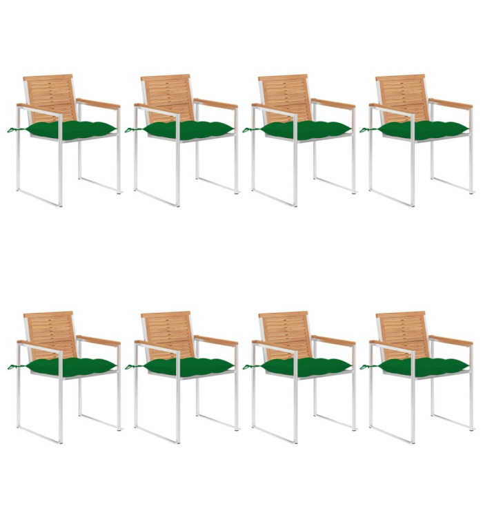 Chaises de jardin lot de 8 avec coussins Bois de teck massif | Mobilier & Déco