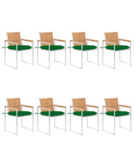 Chaises de jardin lot de 8 avec coussins Bois de teck massif | Mobilier & Déco