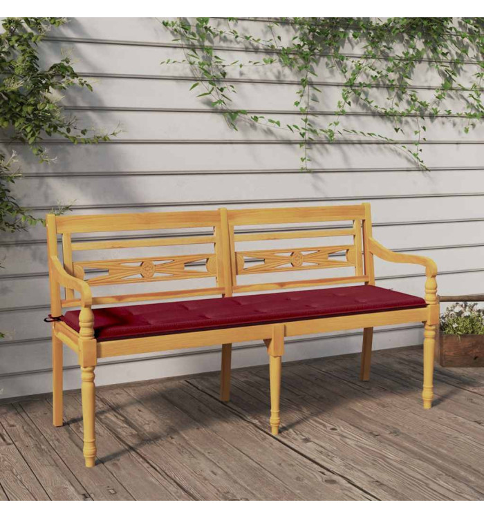 Banc Batavia avec coussin rouge bordeaux 150cm Bois teck massif | Mobilier & Déco