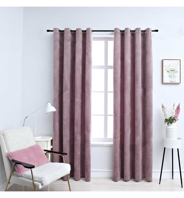 Rideaux occultants avec anneaux 2 pcs Velours Rose 140x245 cm | Mobilier & Déco