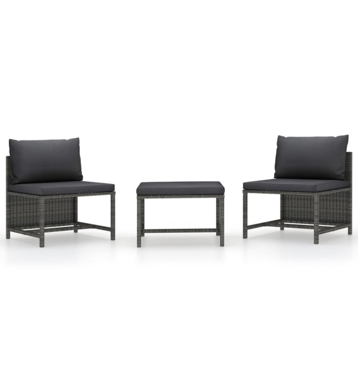 Salon de jardin 3 pcs avec coussins Gris Résine tressée | Mobilier & Déco