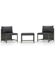 Salon de jardin 3 pcs avec coussins Gris Résine tressée | Mobilier & Déco