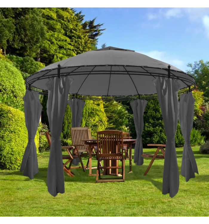 Belvédère avec rideaux Rond 3,5 x 2,7 m Anthracite | Mobilier & Déco