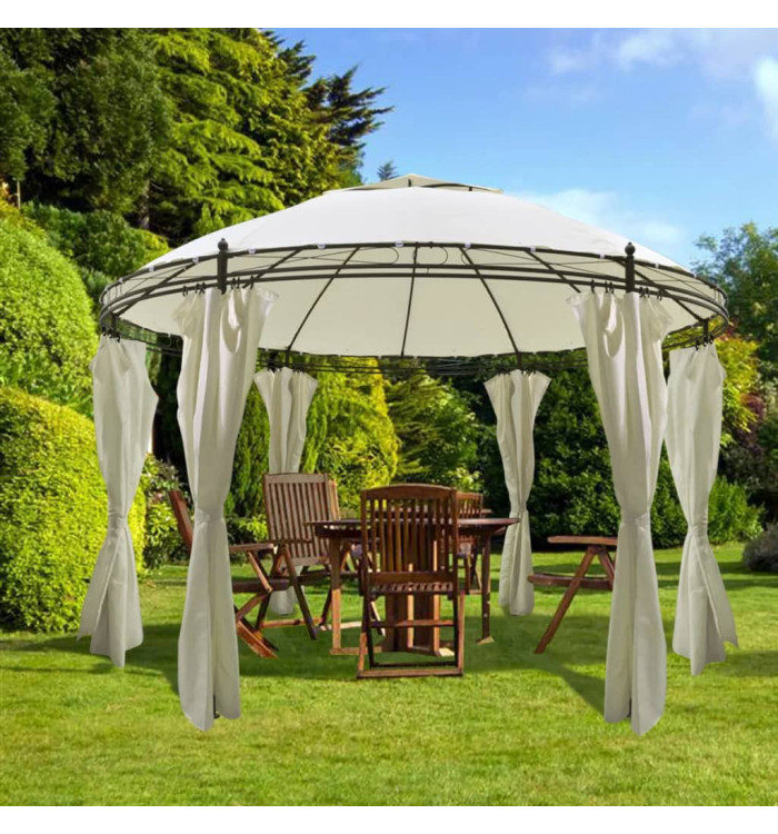 Tonnelle ronde avec rideaux 3,5 x 2,7 m | Mobilier & Déco
