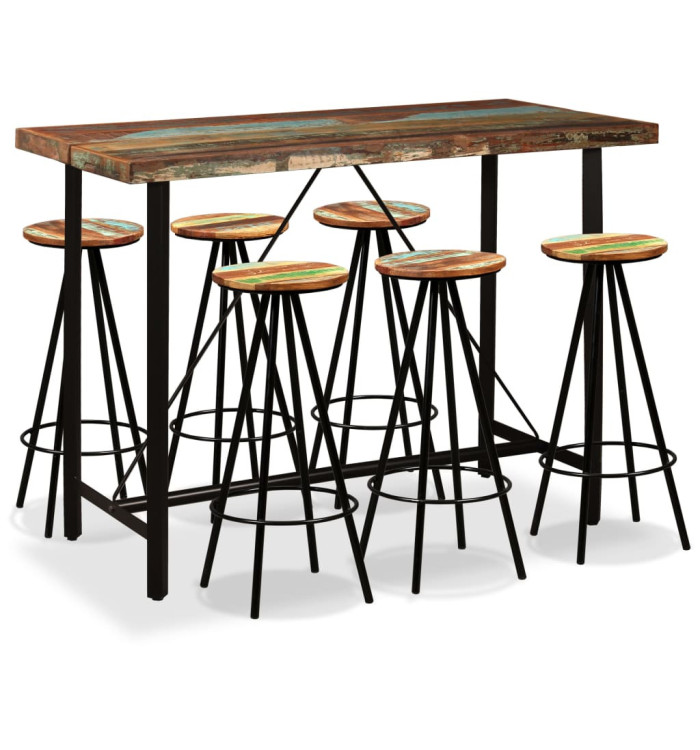 Ensemble de bar 7 pcs Bois massif recyclé | Mobilier & Déco