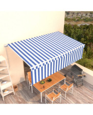 Auvent rétractable manuel avec store 5x3 m Bleu et blanc | Mobilier & Déco