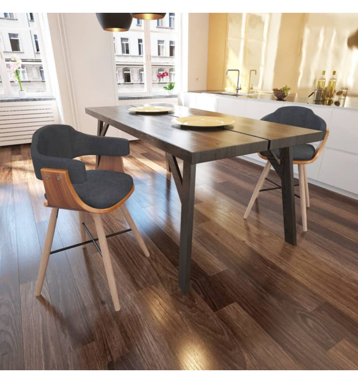 Chaises à manger lot de 2 gris foncé bois courbé et tissu | Mobilier & Déco