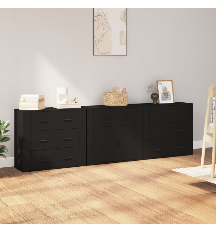 Buffets 3 pcs noir bois d'ingénierie | Mobilier & Déco