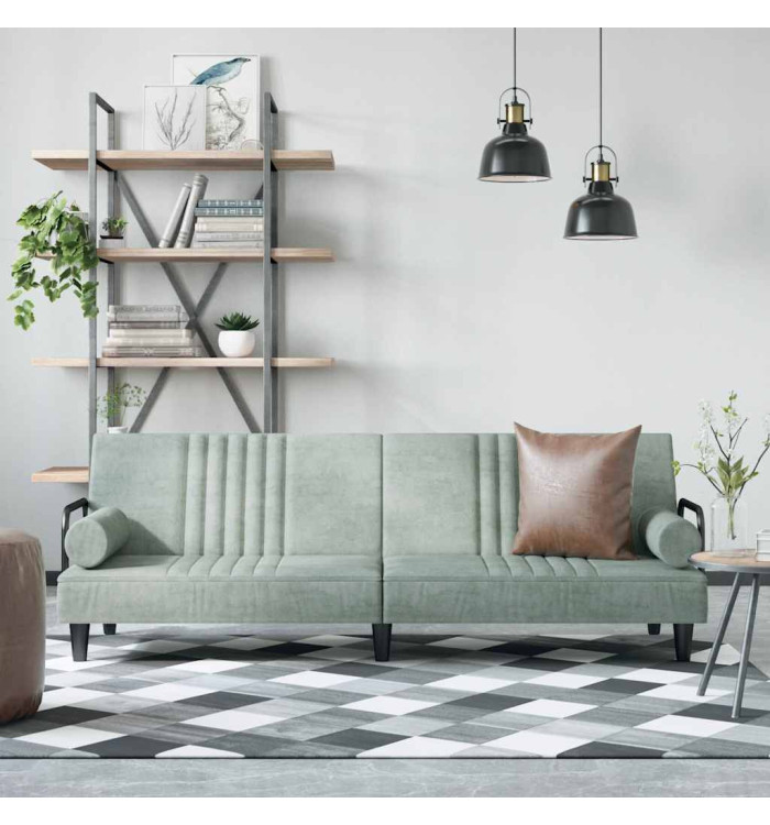 Canapé-lit avec accoudoirs gris clair velours | Mobilier & Déco
