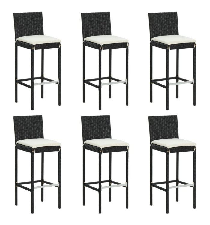 Tabourets de bar avec coussins lot de 6 noir résine tressée | Mobilier & Déco