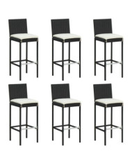 Tabourets de bar avec coussins lot de 6 noir résine tressée | Mobilier & Déco