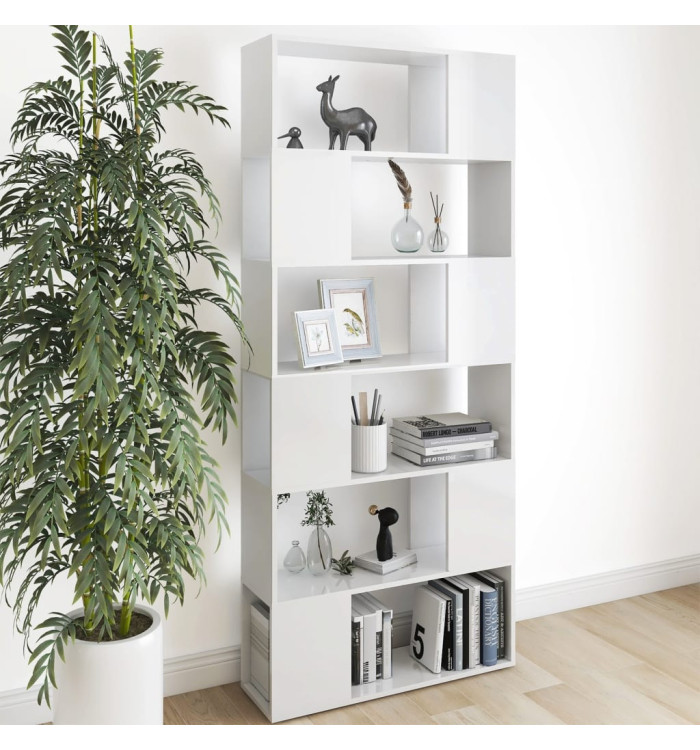 Bibliothèque de séparation Blanc brillant Bois d'ingénierie | Mobilier & Déco